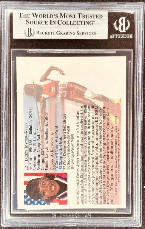Tarjeta de atletas clásicos de clase mundial firmada con autógrafo Jackie Joyner-Kersee 1992 BAS Foto 2 de 2