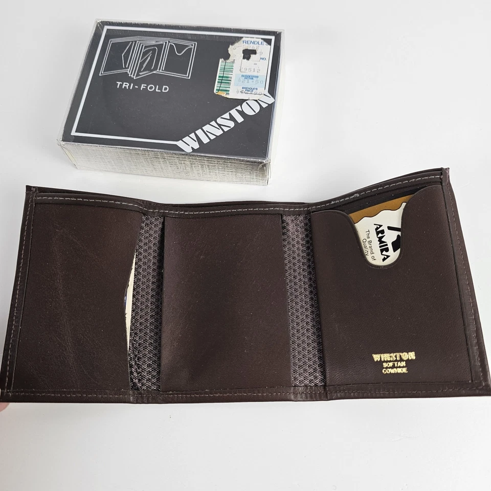 Cartera de Colección Winston Cuero de Vaca Triple Nueva de Lote Antiguo con Caja e Insertos Cuero Marrón Foto 3 de 4