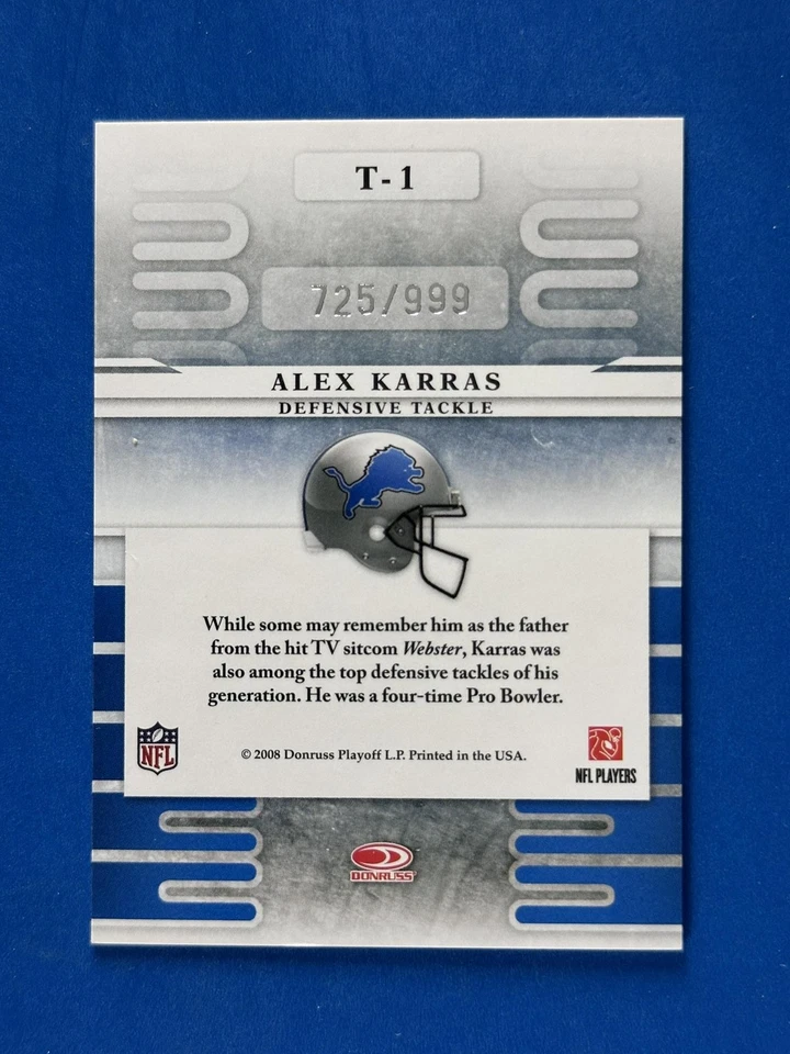 2008 Leaf Limited Team Trademarks #T-1 Alex Karras Detroit Lions #/999 - Image 2 of 2