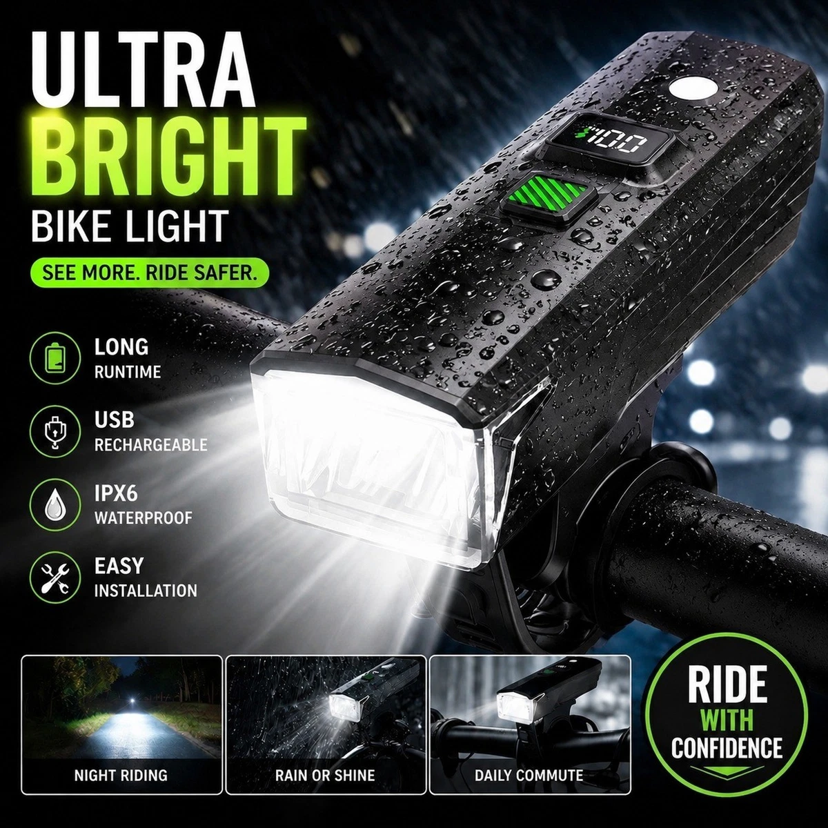 Bike Light Set Rechargeable LED Bicycle Lights Waterproof Headlight Front Rear
