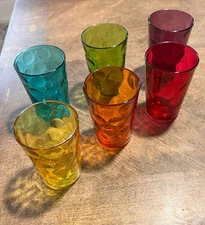 Set of 6 Jewel Tone Dot Juice Glasses Gem Optic Circles Vintage 1960s MCM Retro