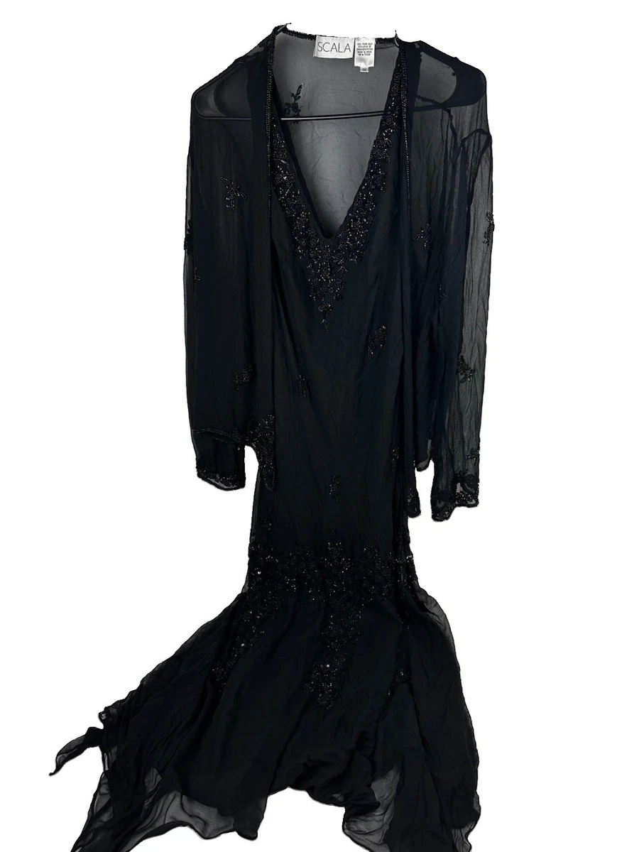 ebay black evening dress Black Mermaid Evening Dress with Detachable Train Prom Party Gown Gothic Banquet