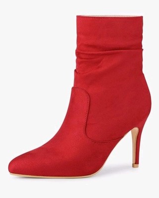 Allegra K Women's Slouch Pointy Toe Sock Boots Stiletto Heels Ankle Sz 11 Red