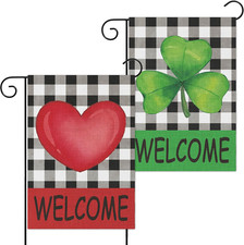 Set of 2 Seasonal Garden Flags for Valentine's and St. Patrick's Day, 12x18 Inch