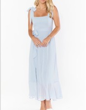 Show Me Your Mumu Claire Midi Dress in Steel Blue Chiffon Size Medium