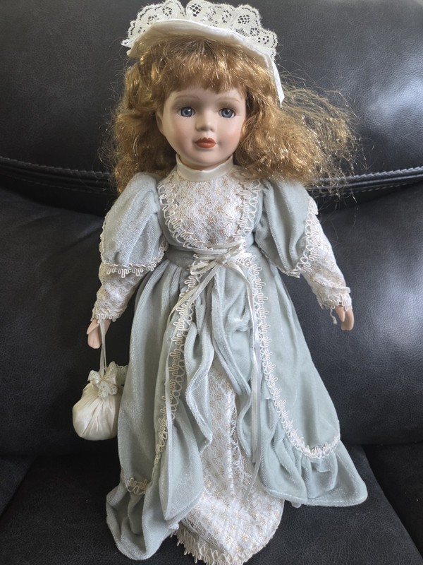 Vintage Porcelain Doll 16" with Stand