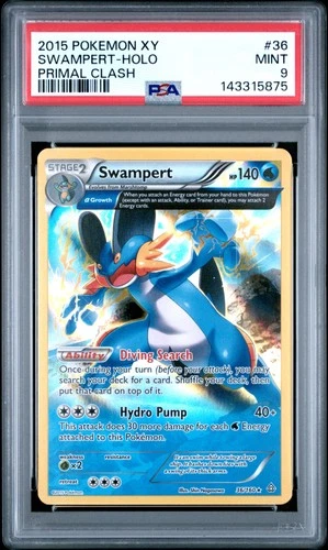 2015 POKEMON XY PRIMAL CLASH #36 SWAMPERT-HOLO PSA 9