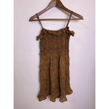 Urban Outfitters Brown Leopard Smocked Mini Dress Size S Ruffle Trim Cami Boho
