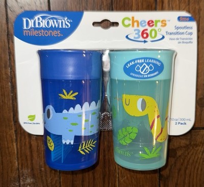 DrBrowns Milestones Cheers 360 Spoutless Transition Cup 2 Pack 10 oz Blue
