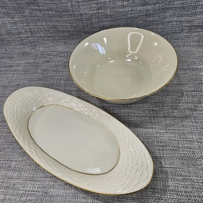 2 pc Lenox Collection 9'' Hayworth Vegetable Bowl and 13'' Basket Weave Bread Tray