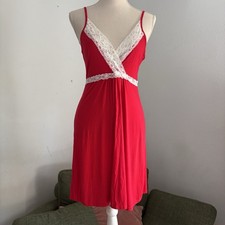 red lace chemise nightgown dress, adjustable strap, v-neck, sleeveless, M