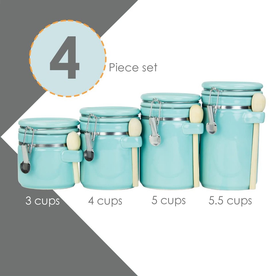 Turquoise 4-Piece Kitchen Canister Set with Spoons for Flour, Sugar ...