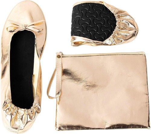 Foldable Ballet Flats Portable Ballerina Roll Up Shoes with Pouch for Women