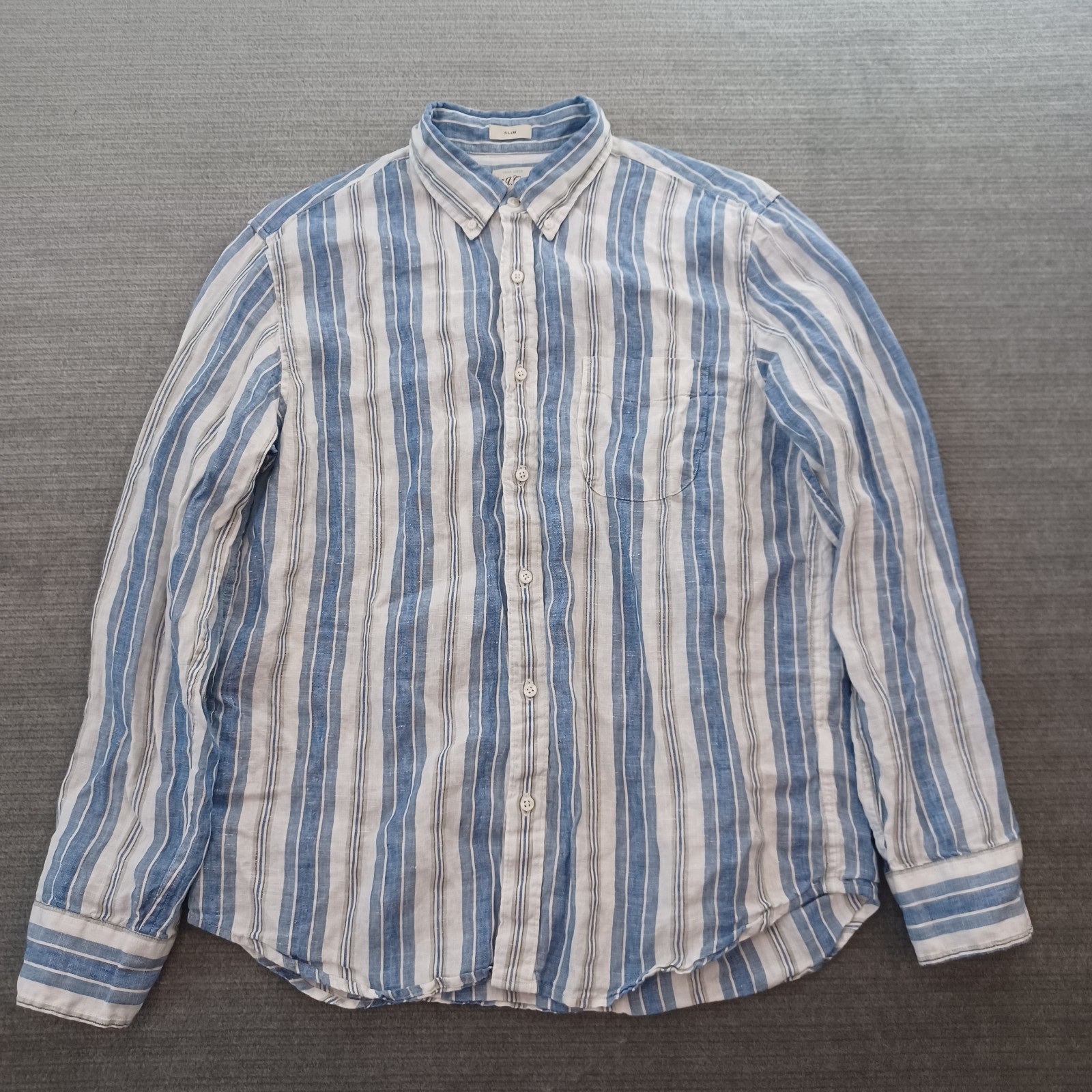J.Crew Baird Mcnutt Irish Linen Shirt Mens Larg Blue Stripe Button Down Casual