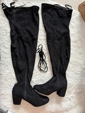 Size 7EEE Yours Plus wide calf over the knee block heel black faux suede boots