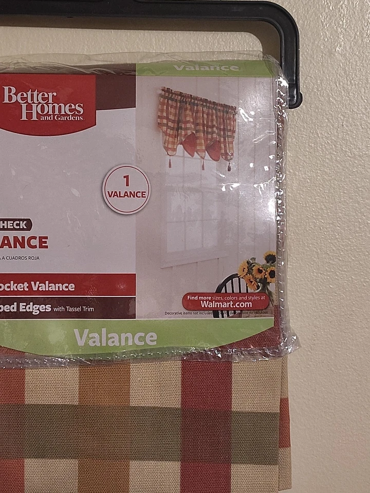 Better Homes Red Check Scalloped Edge Valance Tassels Cottage Farmhouse 60" ×20" - Image 3 of 4