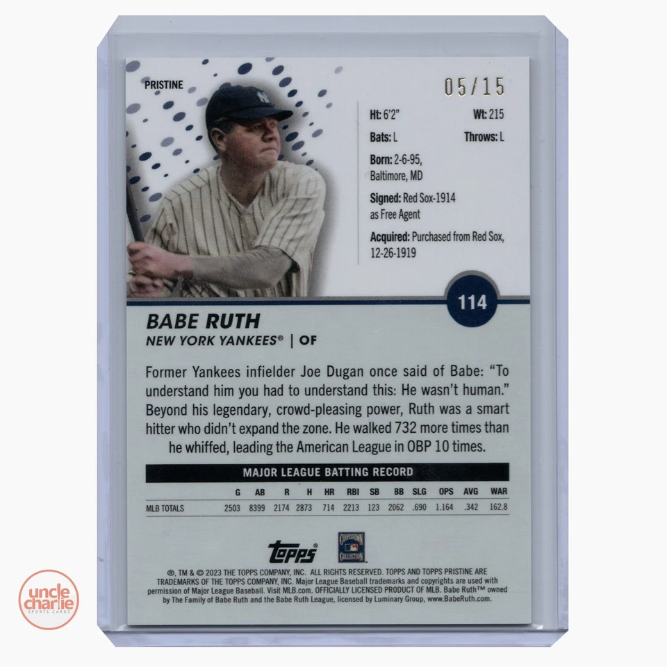 2023 Topps Pristine Babe Ruth Pink Refractor #114 5/15 Yankees - Image 2 of 2