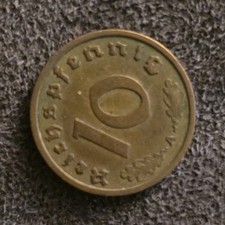 1937 Germany 10 Reichspfennig Coin Third Reich Era Uncertified BN Color