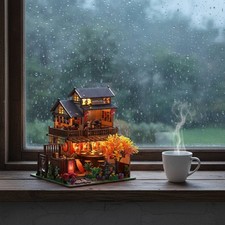 DIY Japanese Sushi Shop Kit with Furniture Light up Wooden Dollhouse for Teens