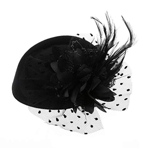 Vintage Fascinators Hats 50s Flower Feather Dress Hat Tea Party Cocktail Veil - Picture 2 of 5