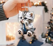 Cute 2D Acrylic Kitty Cat Hanging Ornament Pendant Auto Xmas Decor Free Shipping