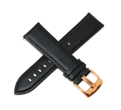 Kenneth Jay Lane 22MM Genuine Leather Watch Strap 8'' BLACK w/ Rose Gold Buckle