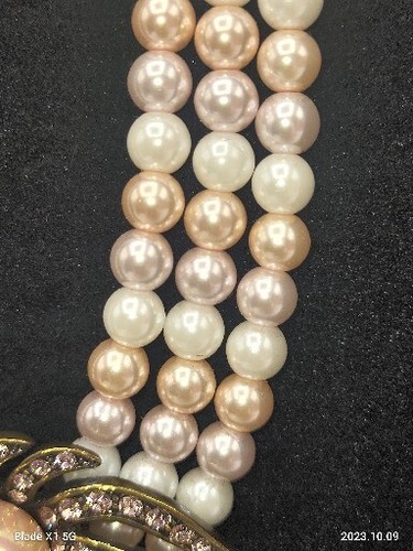 Signed HEIDI DAUS Necklace Earring Set Faux Pink White Pearls Statement Piece - Picture 4 of 19