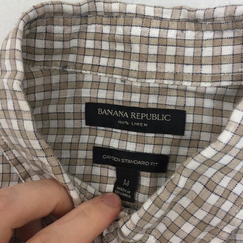 Banana Republic 100% Linen Shirt Mens Large Button Up Long Sleeve Check Beige - Picture 6 of 10