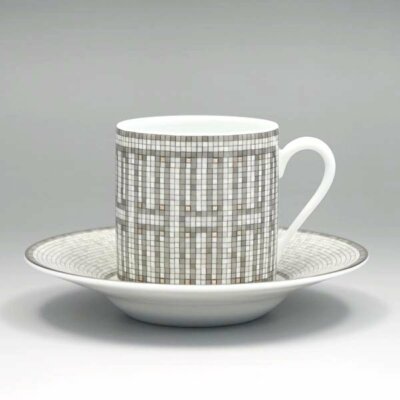 Hermes Mosaique Au 24 Demitasse Cup and Saucer 2 set Platinum