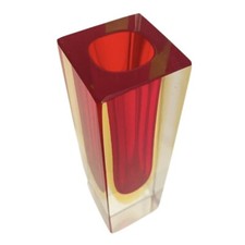 Vase En Verre De Murano Sommerso Flavio Poli Pour Seguso Années 70 Rouge Jaune