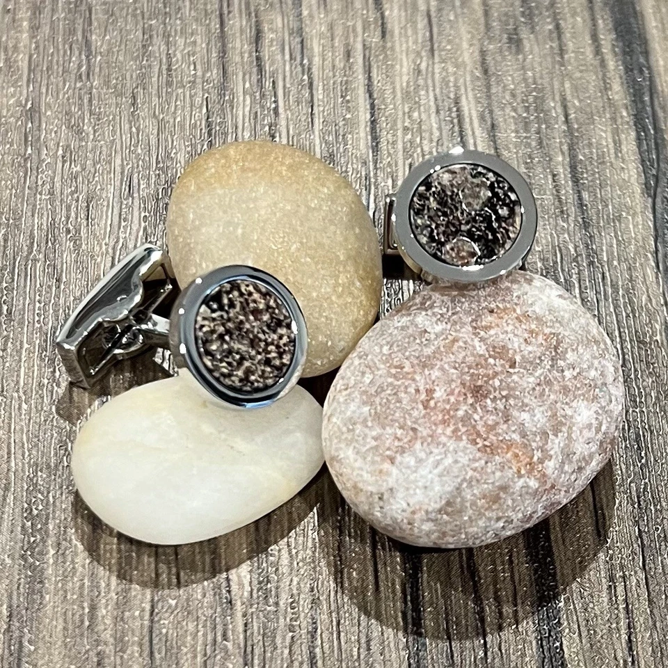 Gemelos redondos de piedra marrón para hombre cumpleaños boda regalo gemelos en caja Foto 2 de 4