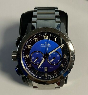 Edox Chronorally1 Left Handed Blue Dial Mens Watch New | eBay