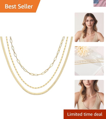 Chic Layering Necklace Set: 14K Gold Plated with Triple Style Options for Women