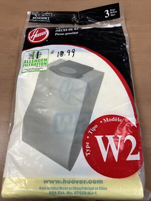 Genuine Hoover Allergen Type W2 Vacuum Cleaner Bags 401010W2 Three Bags