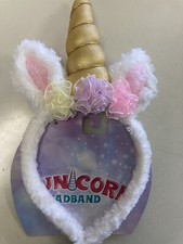 Girl's Unicorn Headband Gold Glittery Horn Flowers