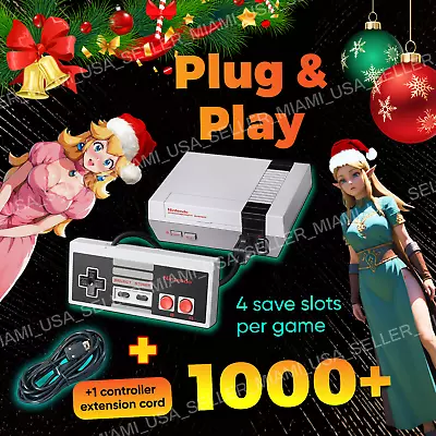 Nintendo NES Mini Classic Edition HDMI Console Games 1000 + Free Extension Cord