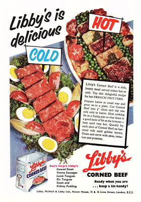 1958 Werbung für LIBBY'S Corned Beef (Fritter Rezept) Originaldruck Anzeige Ephemera