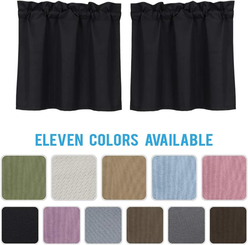 Blackout Rod Pocket Tier Curtains for Small Window, Short Room Darkening Basemen - Picture 7 of 8