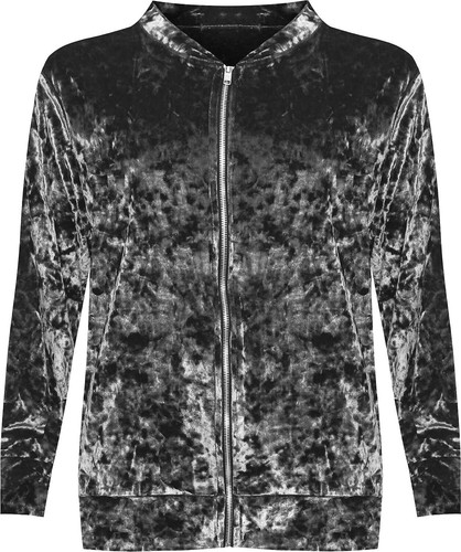 Women's Plus Long Sleeve Velour Velvet Coat Top New Ladies Zip Bomber Jacket - Picture 9 of 10