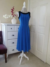 NWT ESSEX Midi Cocktail Dress Cobalt Blue Black Panels Stretch Soft Knit Sz.M 