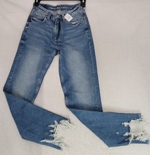 American Eagle Jeans Womens 00 Blue Denim Regular Distressed Outdoor Stretch NWT