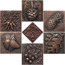 COPPER 4" x 4" x 3/8" DECORATIVE WALL TILE (7 DESIGNS)