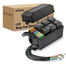 Nilight 12V Fuse Relay Box 6 Relays 6 Slots ATC/ATO Blade Fuse Holder