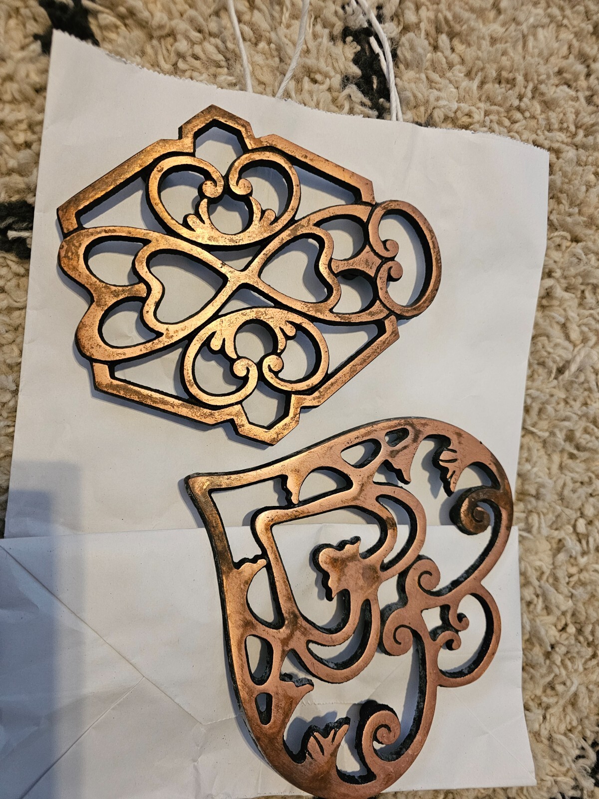 Pampered Chef Round-Up from the Heart 2010 Trivet Cast Iron Copper Colored lot 2