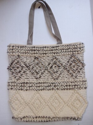 Large Love Stitch Boho Yarn Tote with Suede Handles