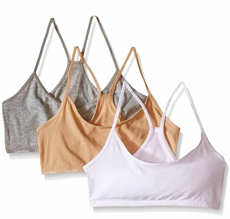 NEW Calvin Klein Big Girls' Racerback Crop Training Bra Bralettes 3 Pack  SMALL