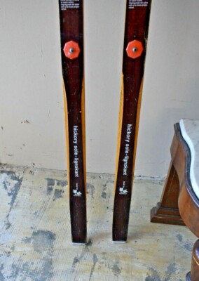Vintage Set of Hickory Wood Skis, Ski Set by Asnes Made in Norway