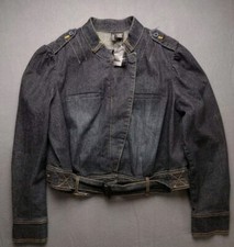 Vtg Dark Denim Cropped Biker Mixit Jacket Gold Thread Detailing 90s Y2k