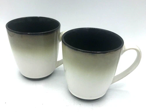  Nova Black by SANGO #4932 Set of 2 Coffee Tea Mugs Height: 4" Grayish White 