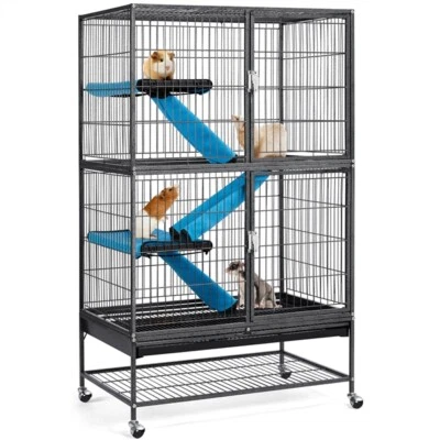 SALEALL2100 2-Story Rolling Metal Ferret Cage Chinchilla Guinea Pig Rat Critter Cage Black